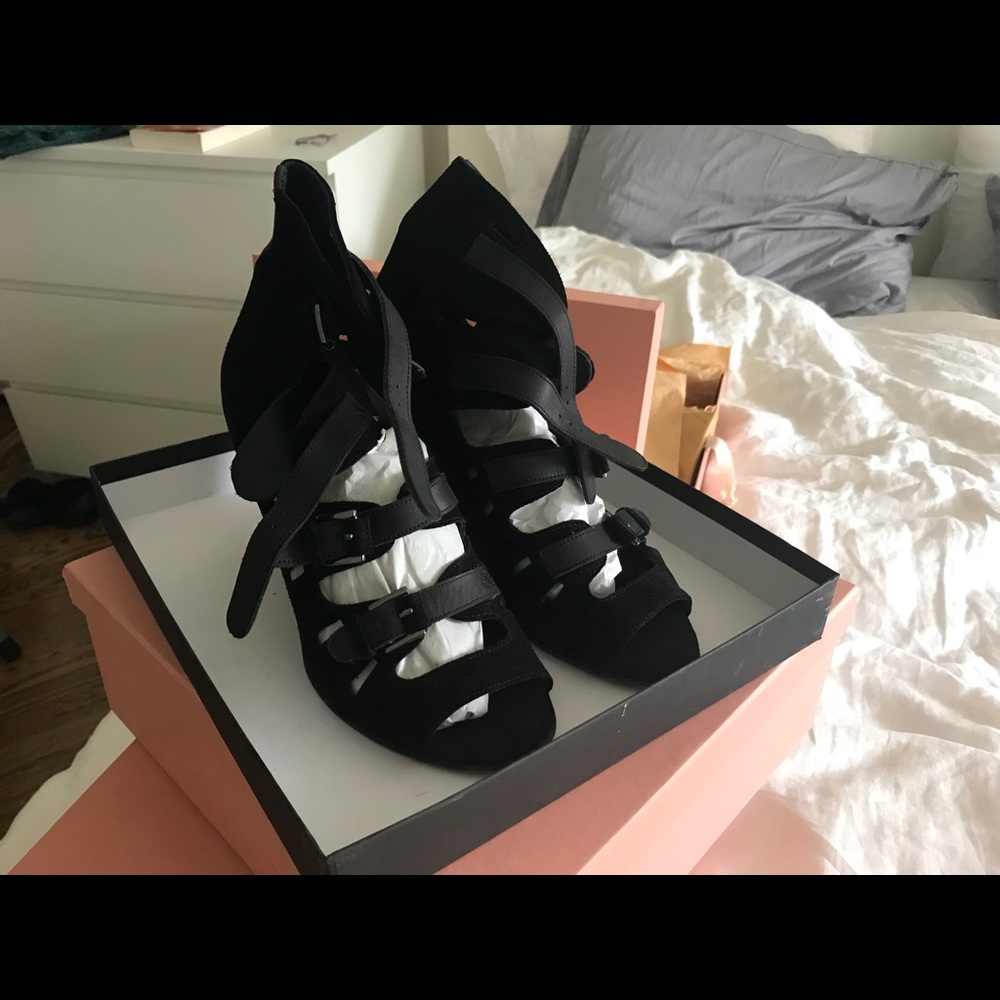 Surface to Air Buckle Suede Black Sandal Heel